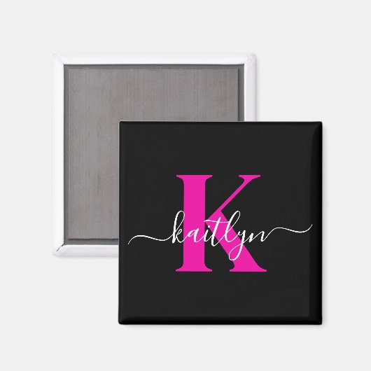 Aimant Monogramme élégant noir rose vif écriture (Recto/Verso)