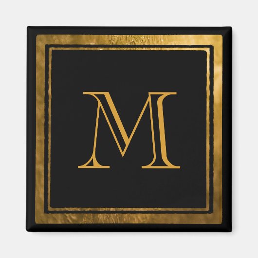 Aimant Monogramme élégant sous feuille d'or (Devant)