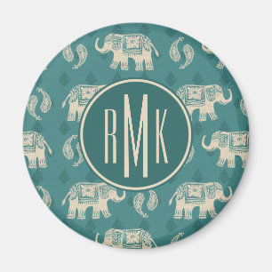 Aimant Monogramme   Elephant Turquoise Caravan Motif