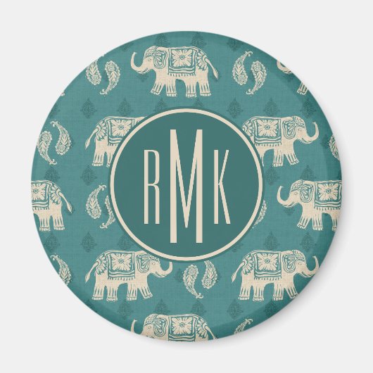 Aimant Monogramme | Elephant Turquoise Caravan Motif (Devant)