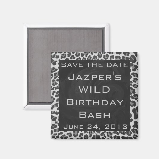 Aimant Monogramme Empreinte de léopard noir et blanc (Recto/Verso)