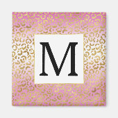 Aimant Monogramme Empreinte de léopard rose Ombre or (Devant)