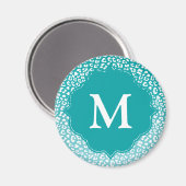 Aimant Monogramme Empreinte de léopard Turquoise (Recto/Verso)