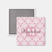Aimant Monogramme en damas rose Rose poussiéreux avec aim (Recto/Verso)