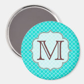 Aimant Monogramme en latte du quart turquoise (Recto/Verso)