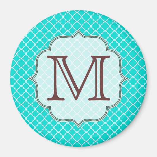 Aimant Monogramme en latte du quart turquoise (Devant)