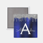 Aimant Monogramme en métal brossé avec paillettes bleu ma (Recto/Verso)