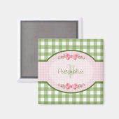 Aimant Monogramme En vichy Vert Fille Avec Nom (Recto/Verso)