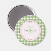 Aimant Monogramme En vichy Vert Fille Avec Nom (Recto/Verso)