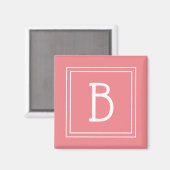 Aimant Monogramme encadré Corail rose doux et blanc initi (Recto/Verso)