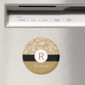 Aimant Monogramme et Motif de nom Retro Golden Paisley (In Situ (Lave-vaisselle))