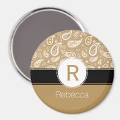 Aimant Monogramme et Motif de nom Retro Golden Paisley (Recto/Verso)