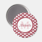 Aimant Monogramme et nom des pétoncles rouges et blancs m (Recto/Verso)