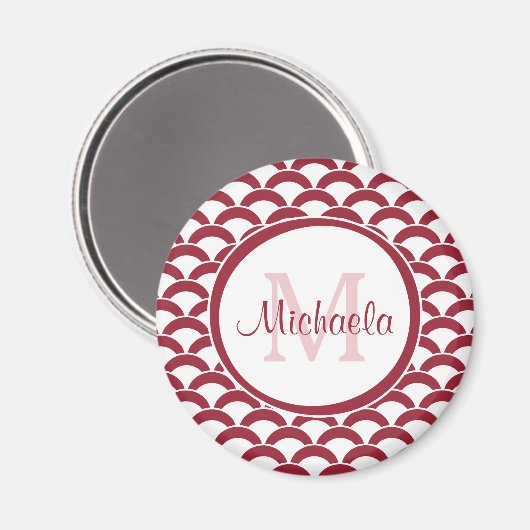 Aimant Monogramme et nom des pétoncles rouges et blancs m (Recto/Verso)