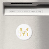Aimant Monogramme et nom personnalisé blanc et or (In Situ (Lave-vaisselle))