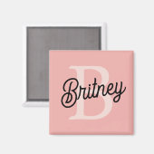 Aimant Monogramme et nom personnalisé moderne Pastel Pink (Recto/Verso)