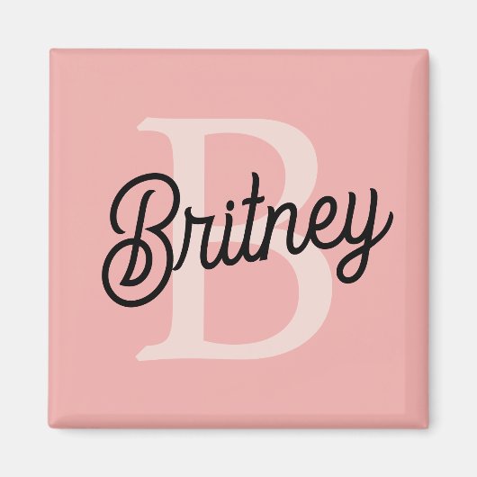 Aimant Monogramme et nom personnalisé moderne Pastel Pink (Devant)