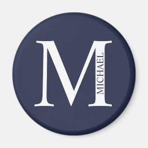 Aimant Monogramme et nom personnalisés bleu marine