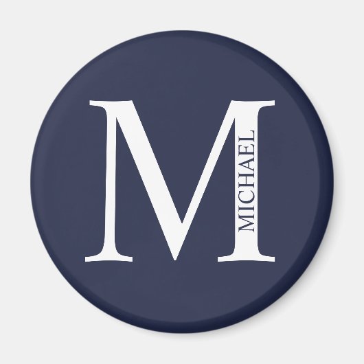 Aimant Monogramme et nom personnalisés bleu marine (Devant)