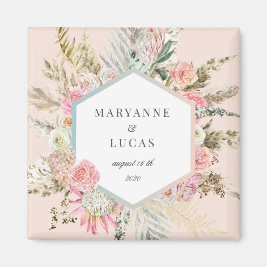 Aimant monogramme floral bohème élégant (Devant)