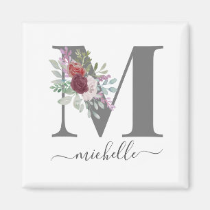 Aimant Monogramme Floral Initial Nom Moderne