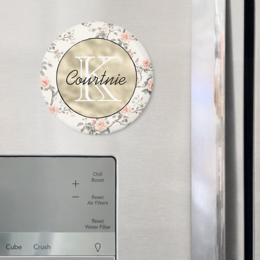 Aimant Monogramme floral or sur fond crème pêche (In situ (réfrigérateur))