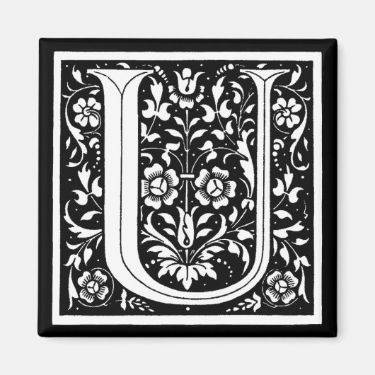 Aimant Monogramme floral vintage "U" (Devant)