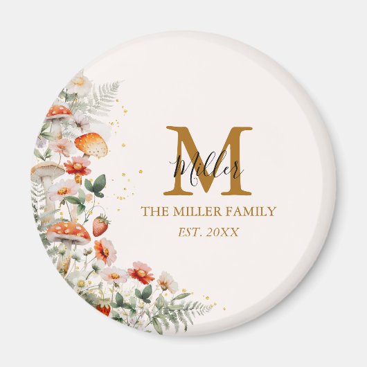 Aimant Monogramme Forêt Champignons Fleurs Florales botan (Devant)