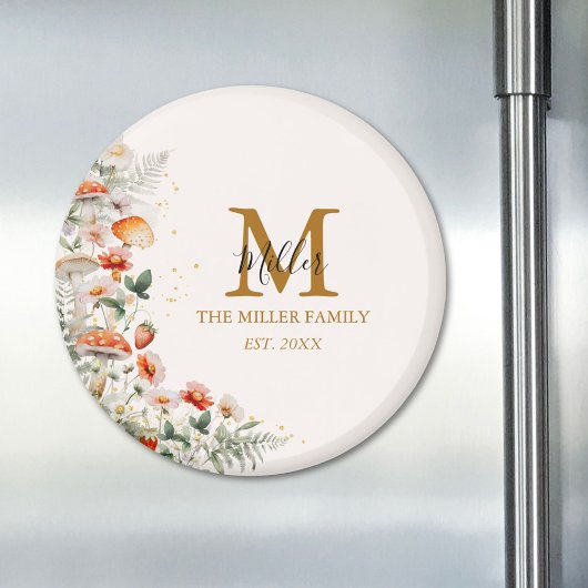 Aimant Monogramme Forêt Champignons Fleurs Florales botan