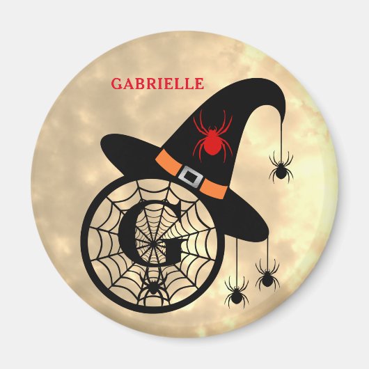 Aimant Monogramme G Halloween Ciel Sorcière Araignées Nom (Devant)