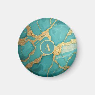 Aimant Monogramme Gold & Marbre Turquoise Luxe