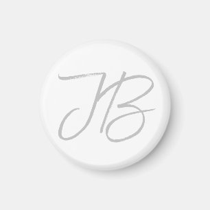 Aimant Monogramme Gris Blanc Clou Calligraphie Script
