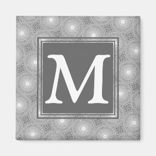 Aimant Monogramme gris cercles motif