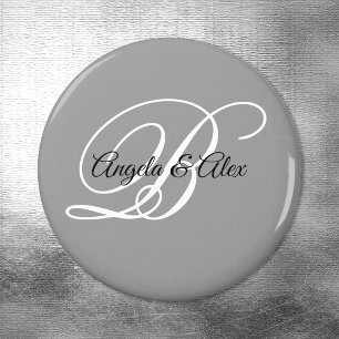 Aimant Monogramme gris de style script fantaisie noir et 