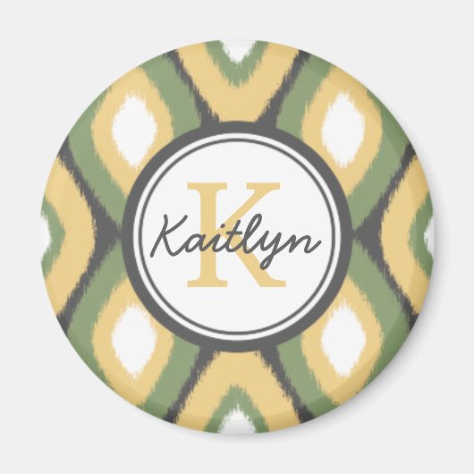 Aimant Monogramme Ikat Diamonds Motif Sage Jaune (Devant)