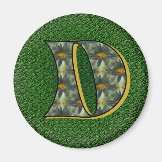 Aimant Monogramme Initial D Fleurs de Marguerites Art (Devant)