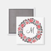 Aimant Monogramme initial des roses rouges à point croisé (Recto/Verso)