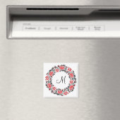 Aimant Monogramme initial des roses rouges à point croisé (In Situ (Lave-vaisselle))