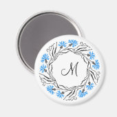 Aimant Monogramme initial du cercle de Cornflower de poin (Recto/Verso)