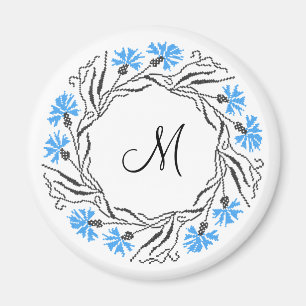 Aimant Monogramme initial du cercle de Cornflower de poin