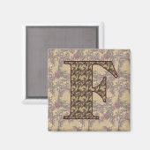 Aimant Monogramme Initial F Élégant Floral Vintage (Recto/Verso)