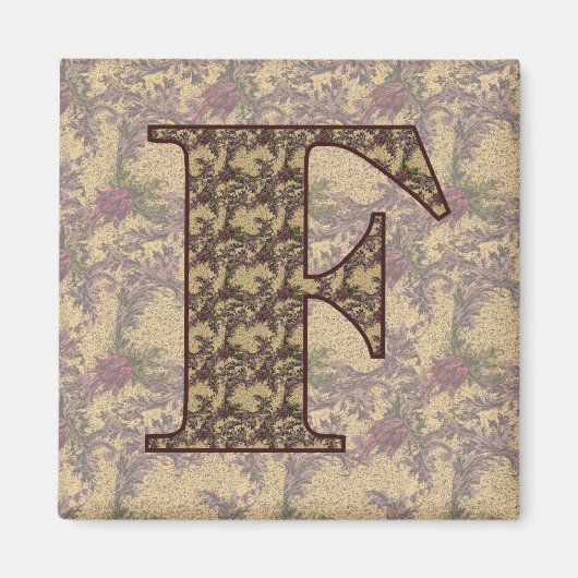 Aimant Monogramme Initial F Élégant Floral Vintage (Devant)