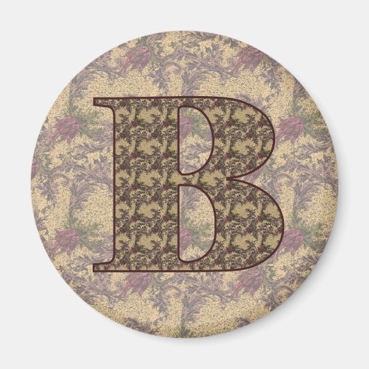 Aimant Monogramme Initiale B Élégant Floral Vintage (Devant)