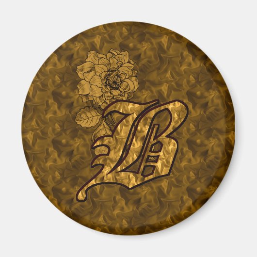 Aimant Monogramme Initiale B Élégante Fleur de Pivoine en (Devant)