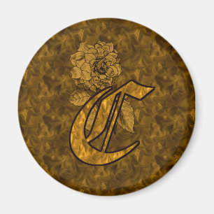 Aimant Monogramme Initiale C Fleur de Pivoine en Or