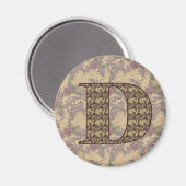 Aimant Monogramme Initiale D Élégant Floral Vintage (Recto/Verso)