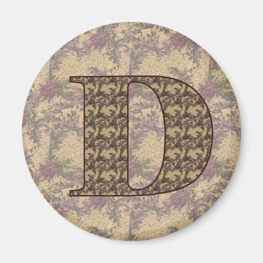 Aimant Monogramme Initiale D Élégant Floral Vintage (Devant)