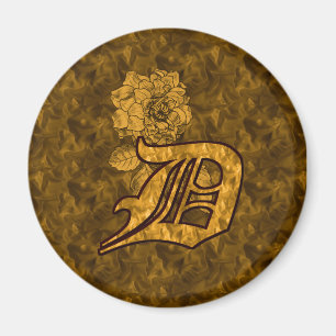 Aimant Monogramme Initiale D Fleur de Pivoine en Or