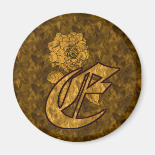 Aimant Monogramme Initiale E Élégante Fleur de Pivoine en