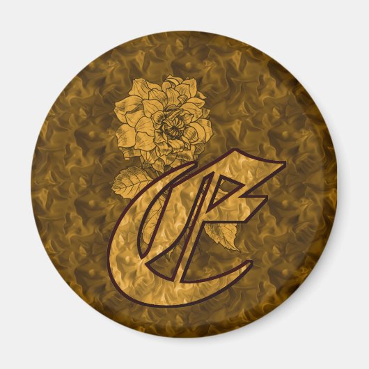 Aimant Monogramme Initiale E Élégante Fleur de Pivoine en (Devant)